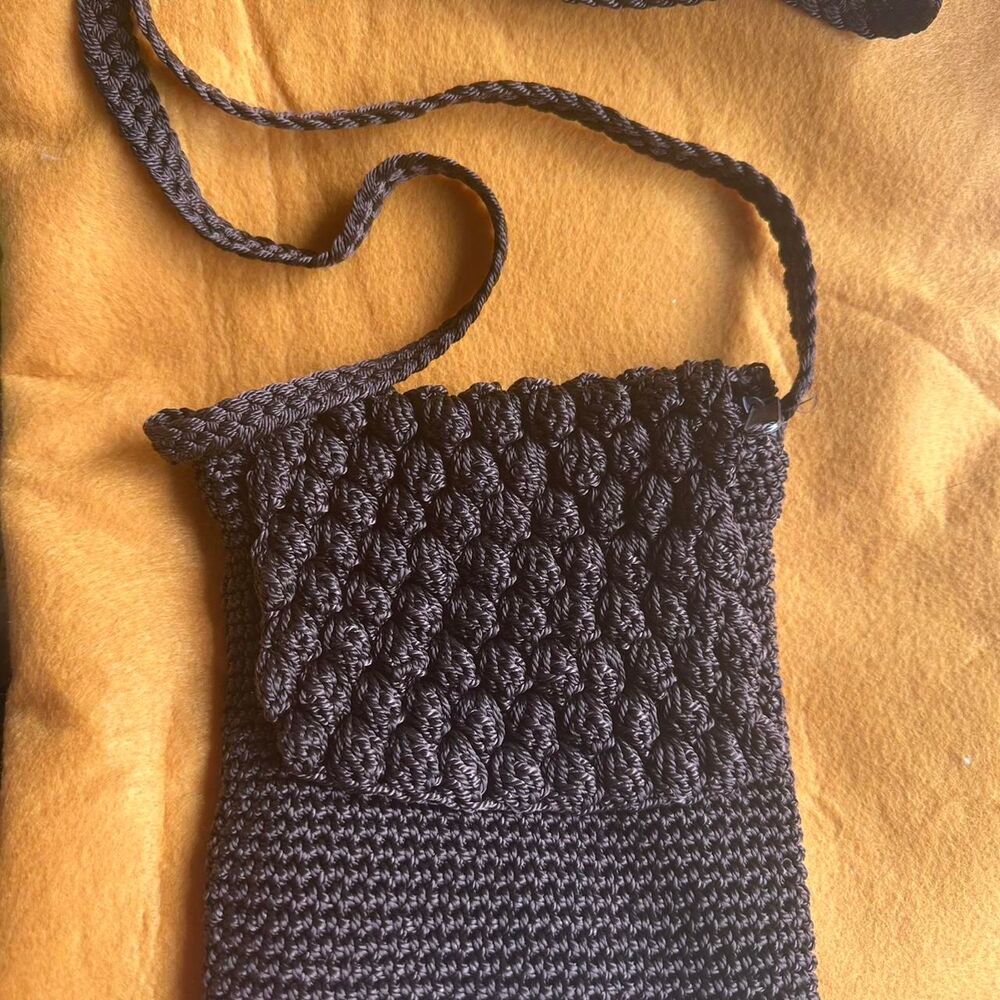 Small crocheted brown crossbody bag